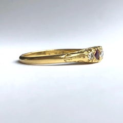 Vintage Ruby and Diamond 18 Carat Gold Five-Stone Ring