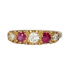 Vintage Ruby and Diamond 18 Carat Gold Five-Stone Ring