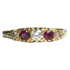 Vintage Ruby and Diamond 18 Carat Gold Five-Stone Ring