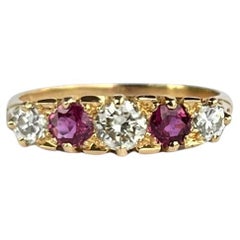 Vintage Ruby and Diamond 18 Carat Gold Five-Stone Ring