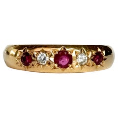 Vintage Ruby and Diamond 18 Carat Gold Five-Stone Star Setting Ring