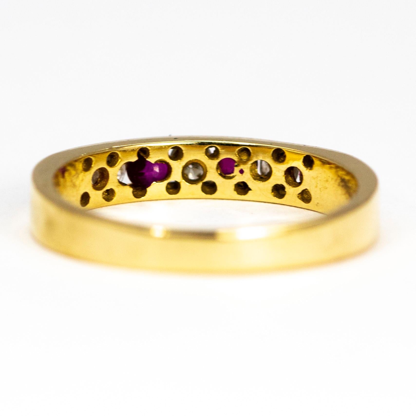 Vintage Ruby and Diamond 18 Carat Gold Half Eternity In Good Condition For Sale In Chipping Campden, GB