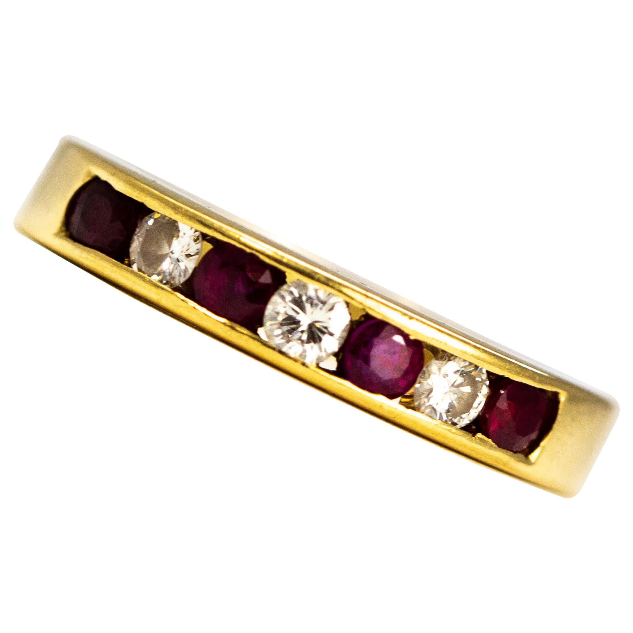 Vintage Ruby and Diamond 18 Carat Gold Half Eternity