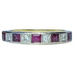 Vintage Ruby and Diamond 18 Carat Gold Half Eternity Ring
