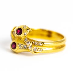 Vintage Ruby and Diamond 18 Carat Gold Serpent Ring