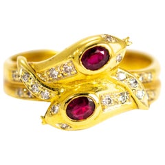 Vintage Ruby and Diamond 18 Carat Gold Serpent Ring