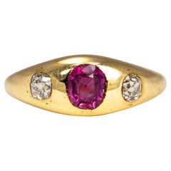 Vintage Ruby and Diamond 18 Carat Gold Three-Stone Ring