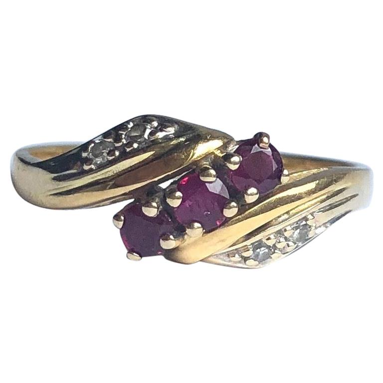 Vintage Ruby and Diamond 18 Carat Gold Three-Stone Ring