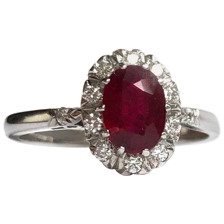 Vintage Ruby and Diamond 18 Carat White Gold Cluster Ring