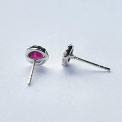 Vintage Ruby and Diamond 18 Carat White Gold Cluster Stud Earrings