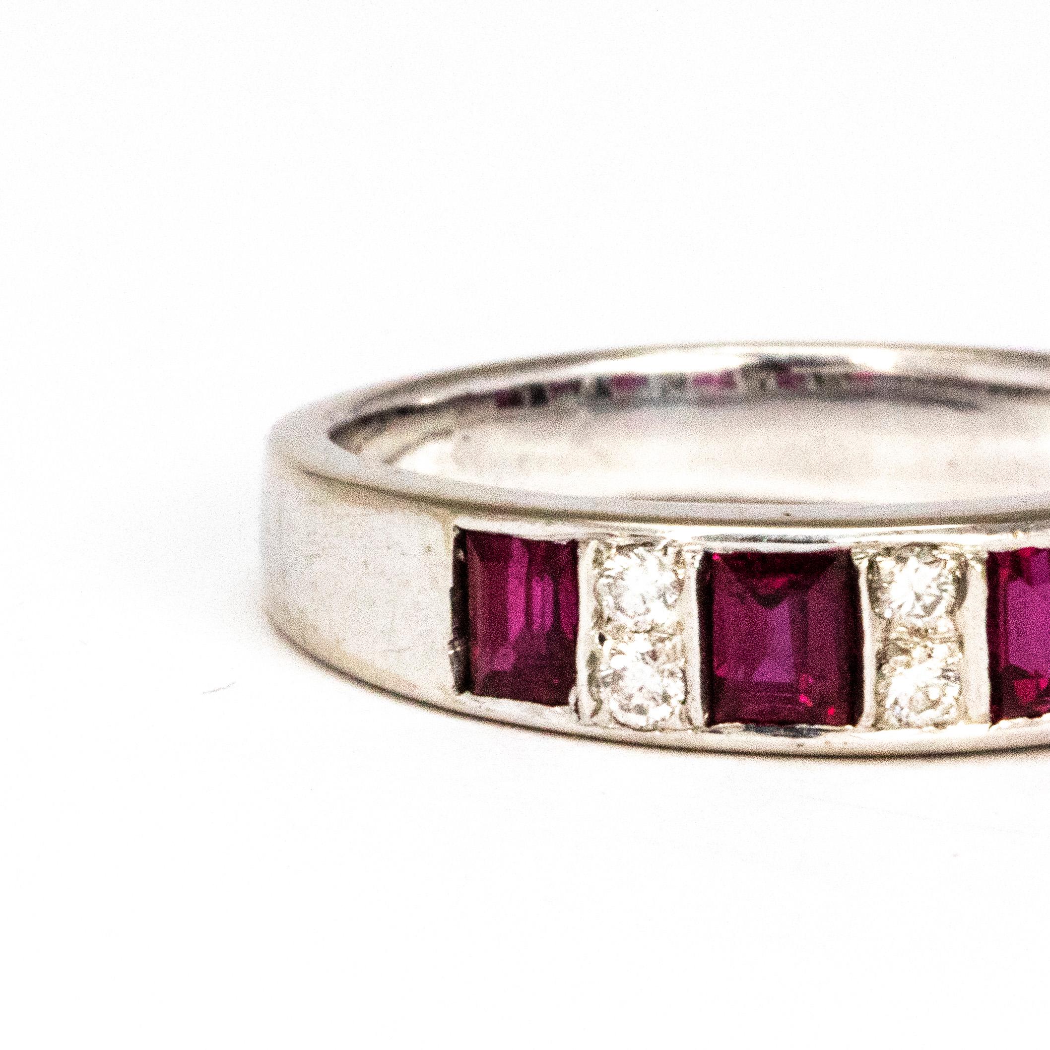 Modern Vintage Ruby and Diamond 18 Carat White Gold Eternity Band