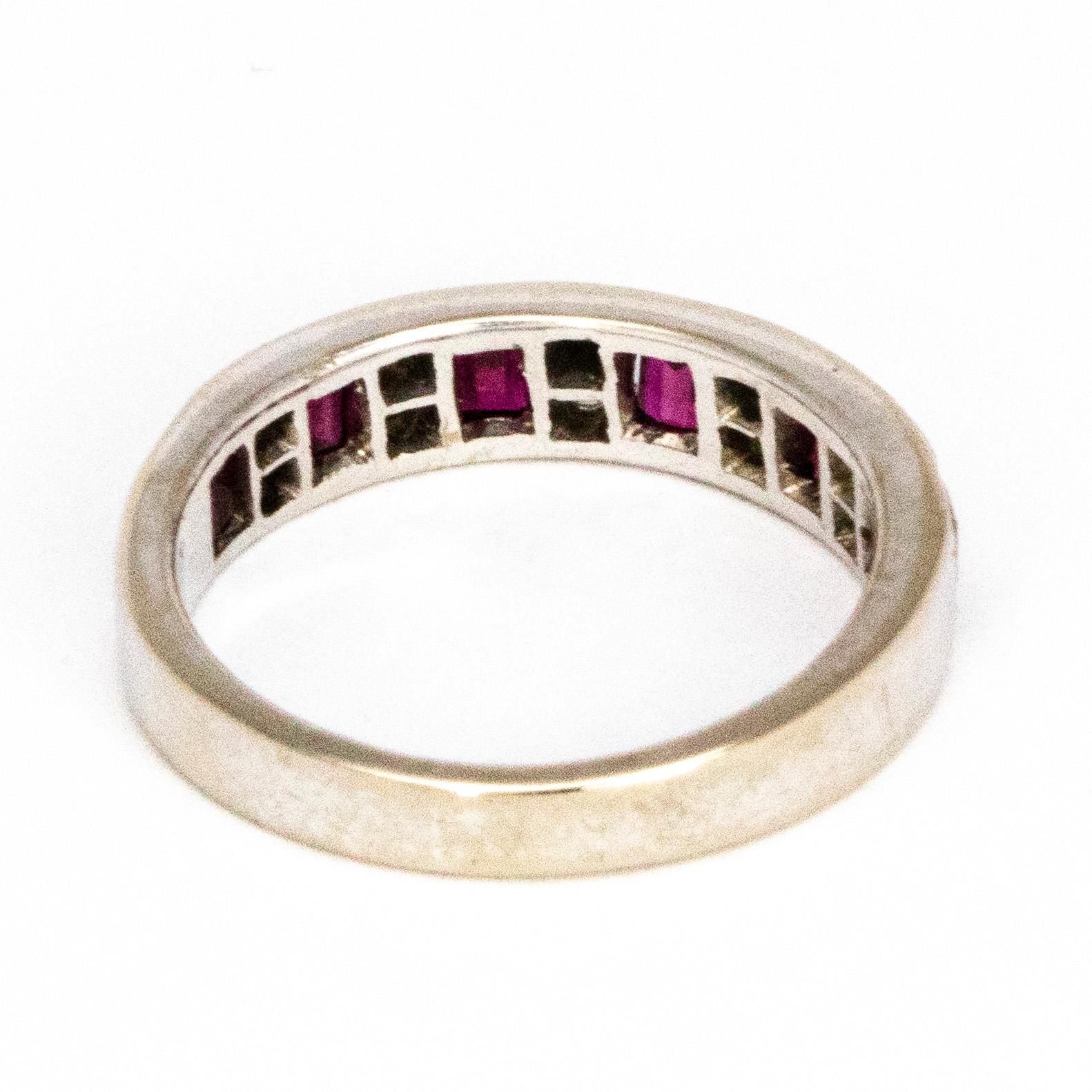 Vintage Ruby and Diamond 18 Carat White Gold Eternity Band In Good Condition In Chipping Campden, GB