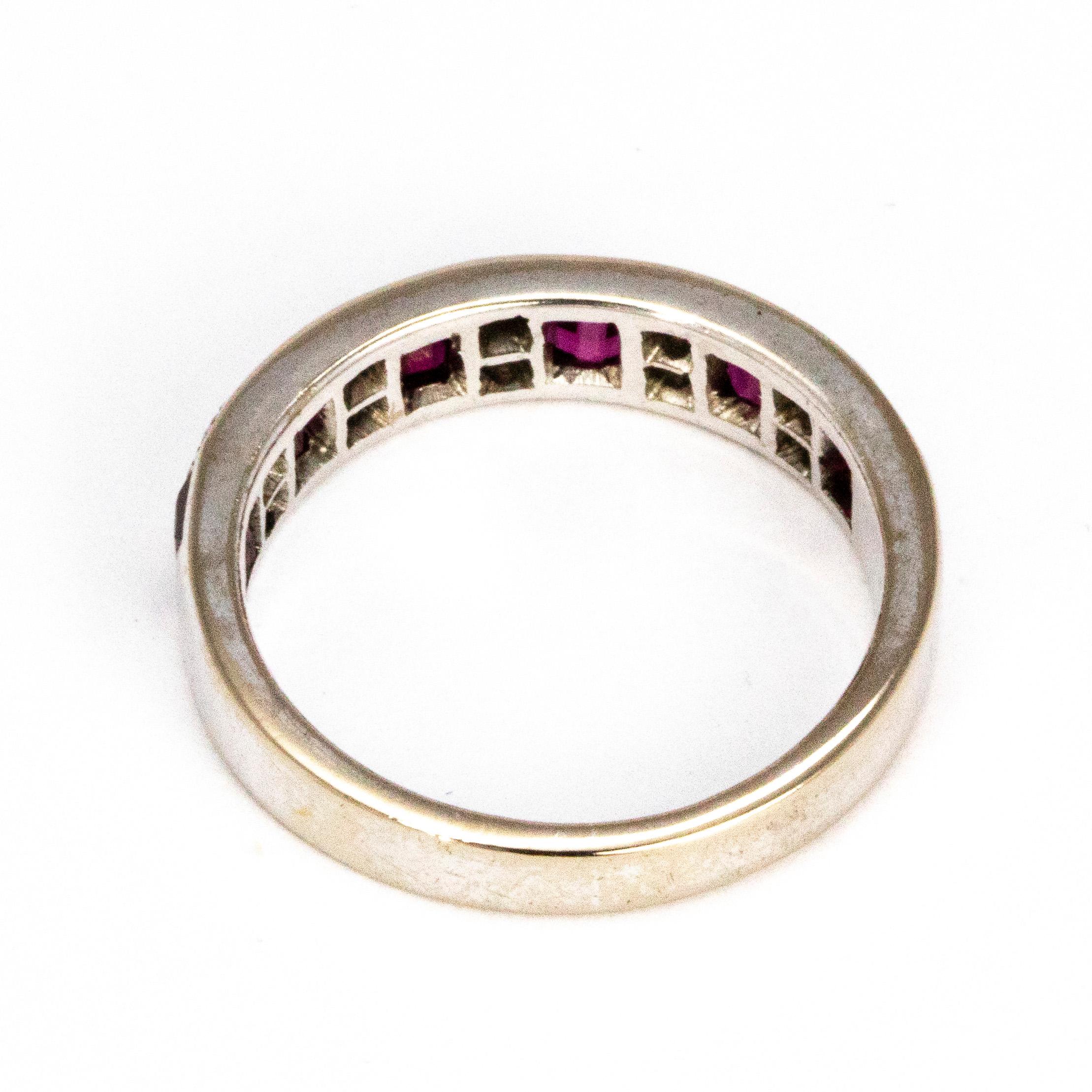 Women's or Men's Vintage Ruby and Diamond 18 Carat White Gold Eternity Band