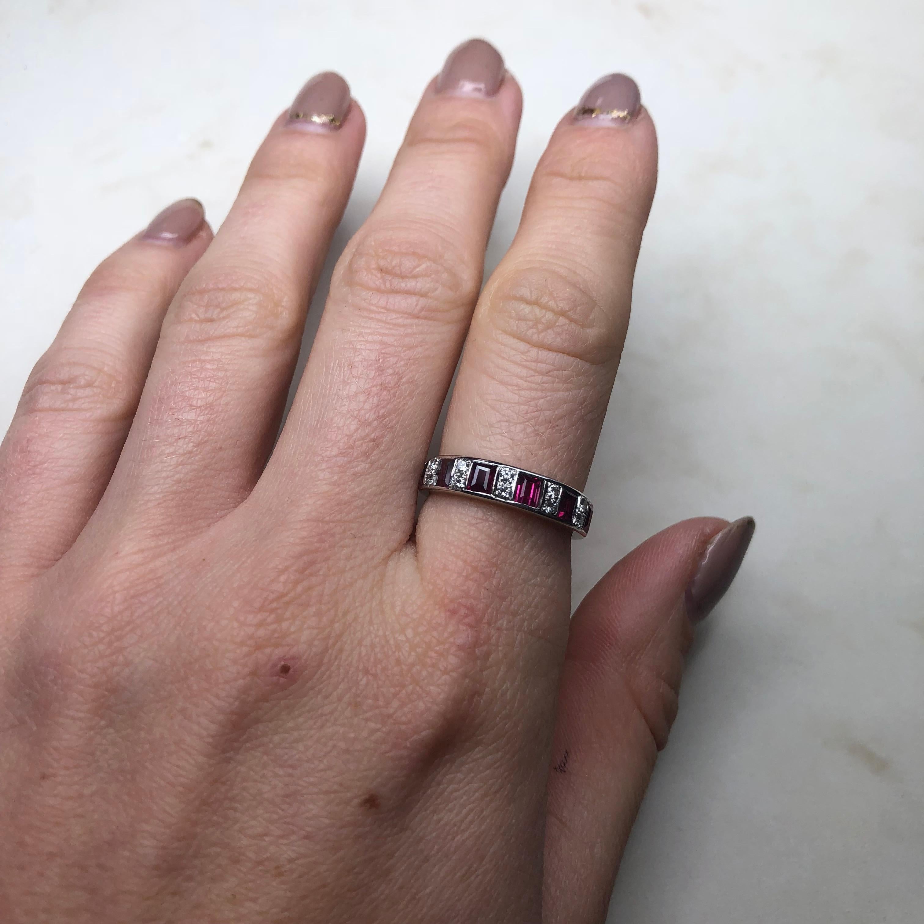 Vintage Ruby and Diamond 18 Carat White Gold Eternity Band 1
