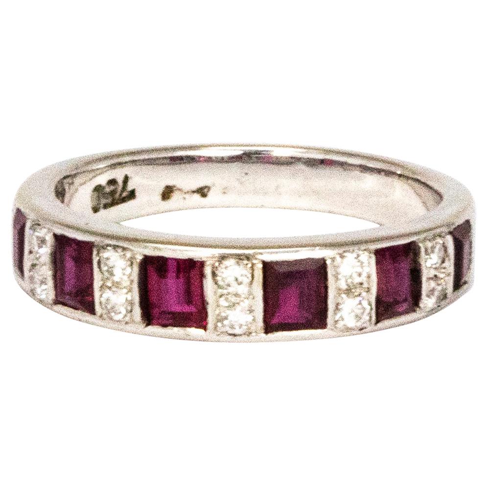 Vintage Ruby and Diamond 18 Carat White Gold Eternity Band