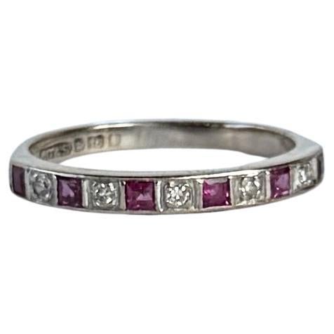Vintage Ruby and Diamond 18 Carat White Gold Half Eternity Band