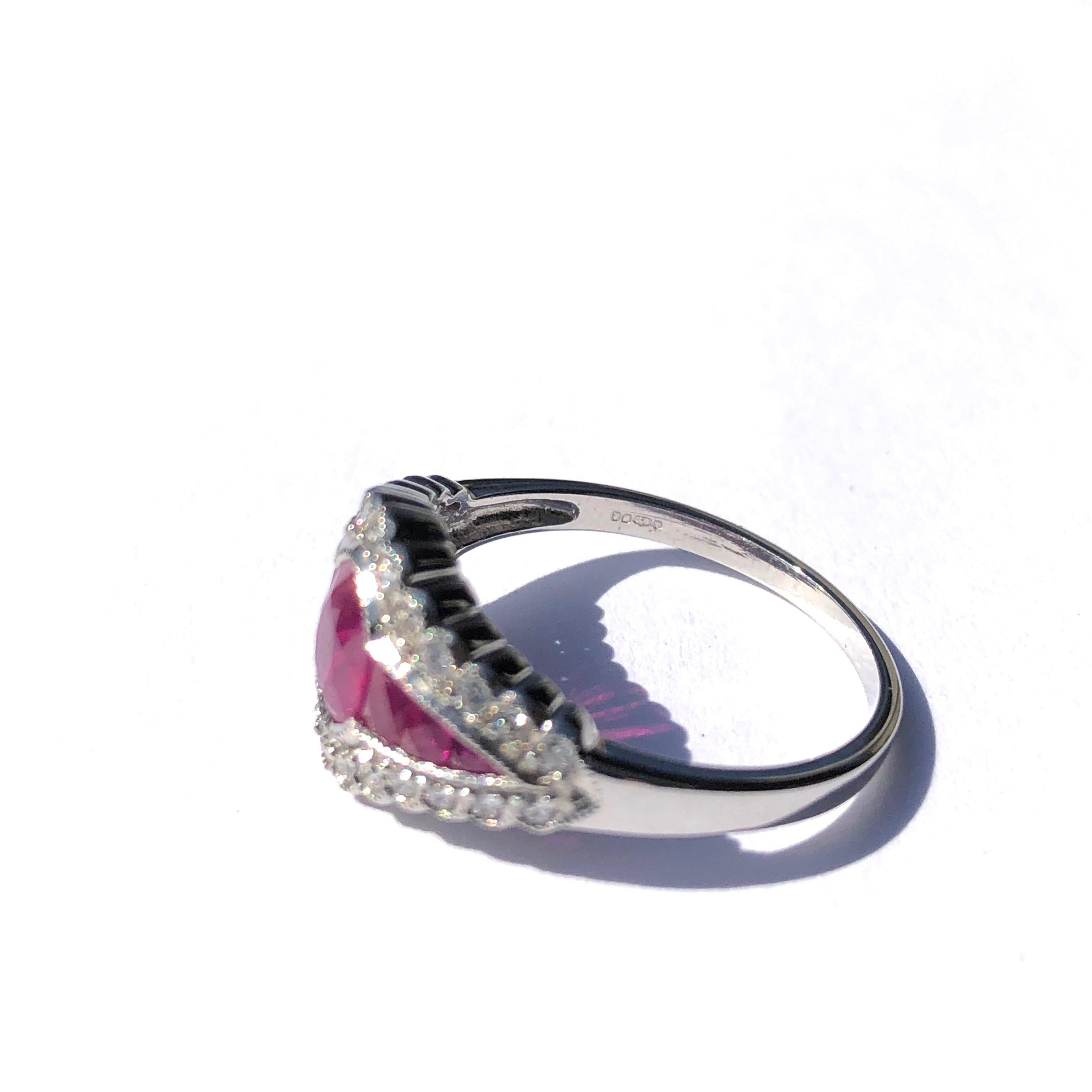 Women's Vintage Ruby and Diamond 18 Carat White Gold Ring