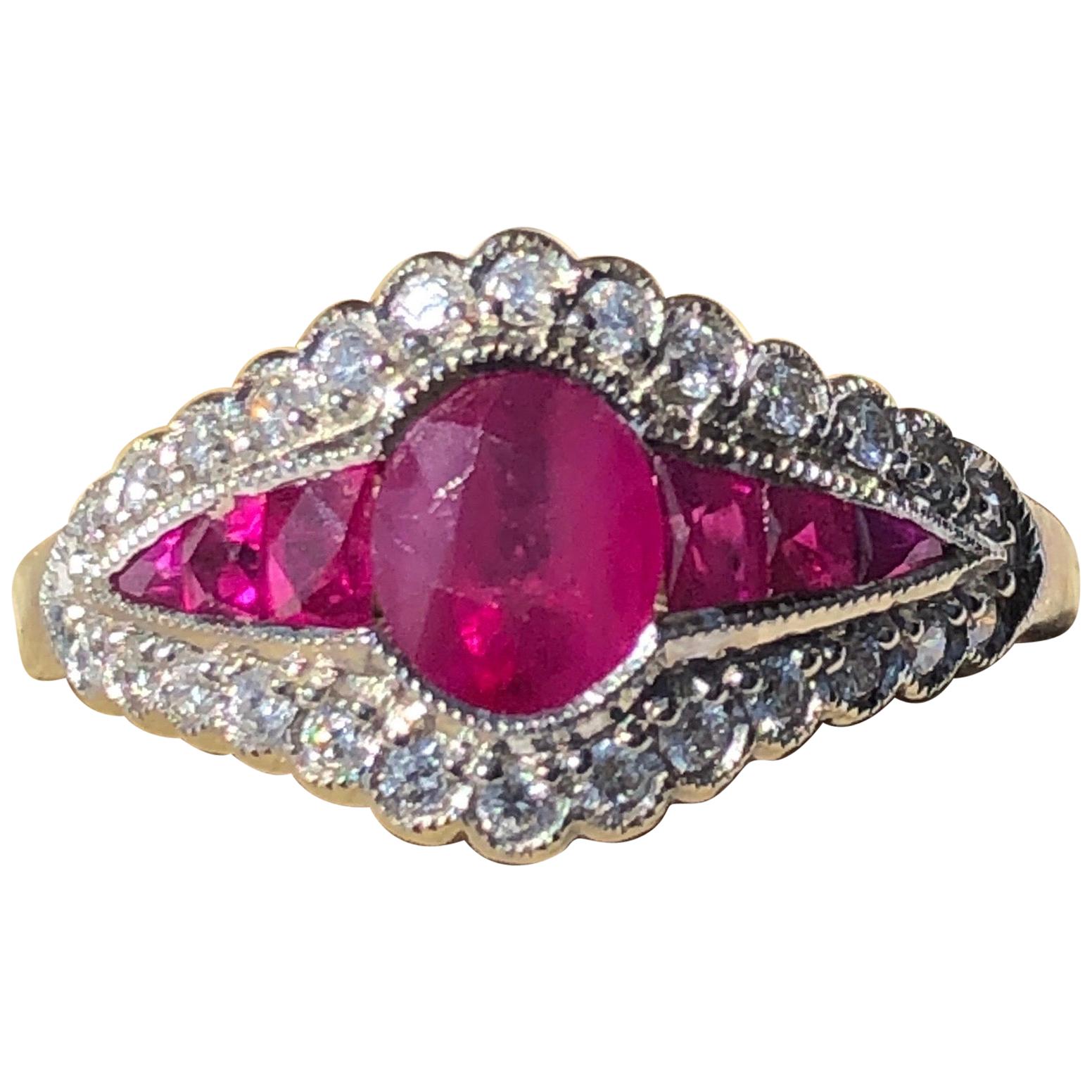 Vintage Ruby and Diamond 18 Carat White Gold Ring