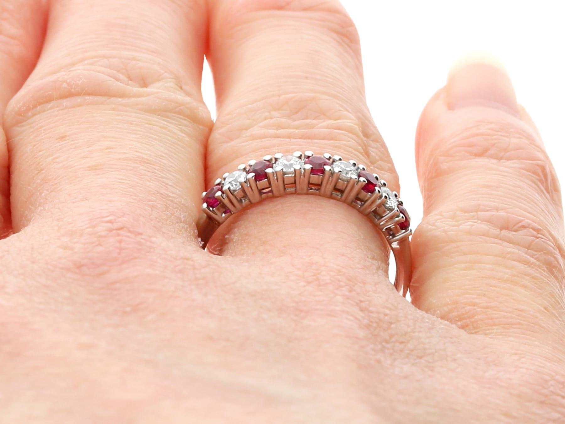 Vintage Ruby and Diamond 18k White Gold Half Eternity Ring For Sale 5