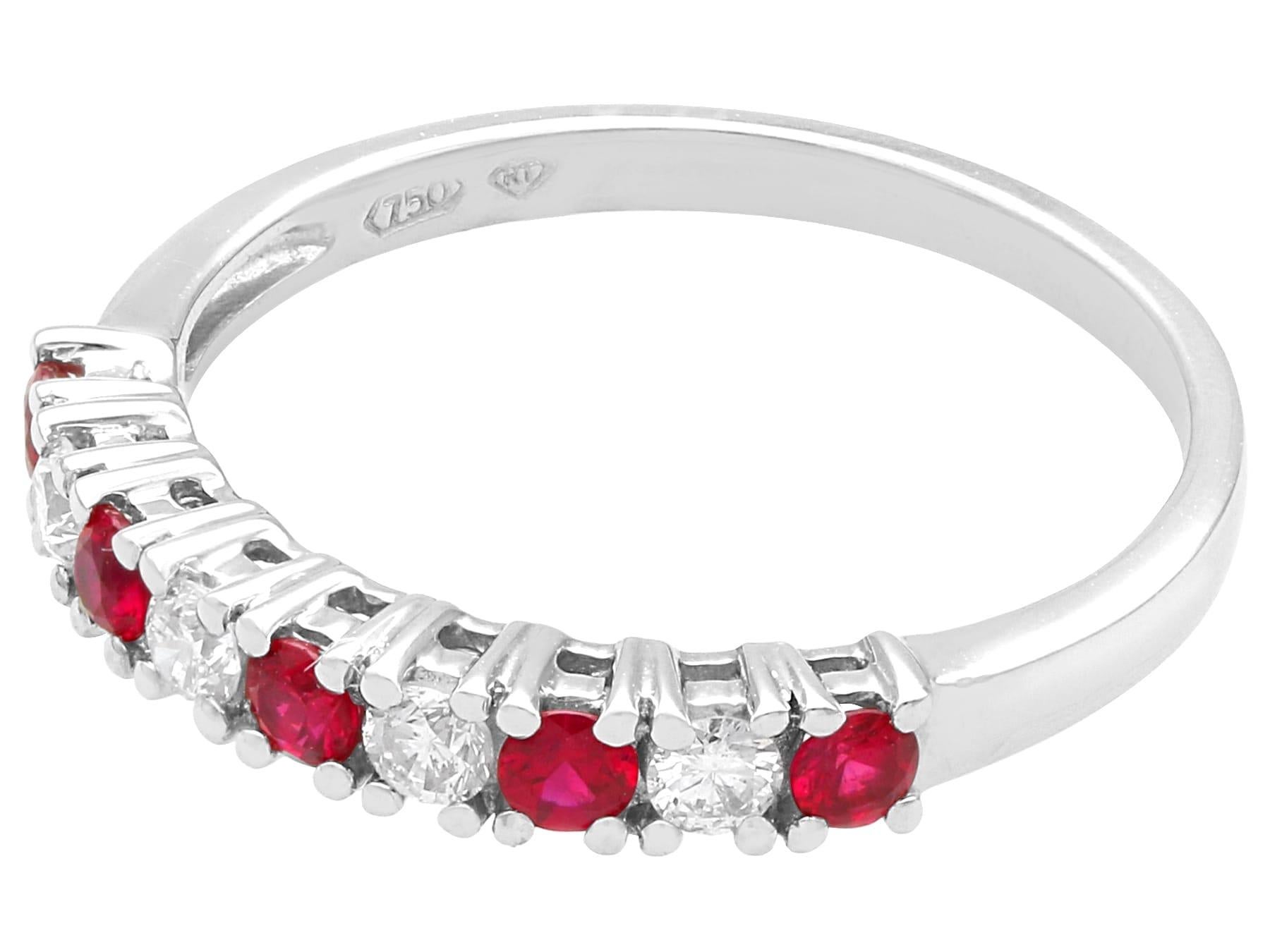 Round Cut Vintage Ruby and Diamond 18k White Gold Half Eternity Ring For Sale