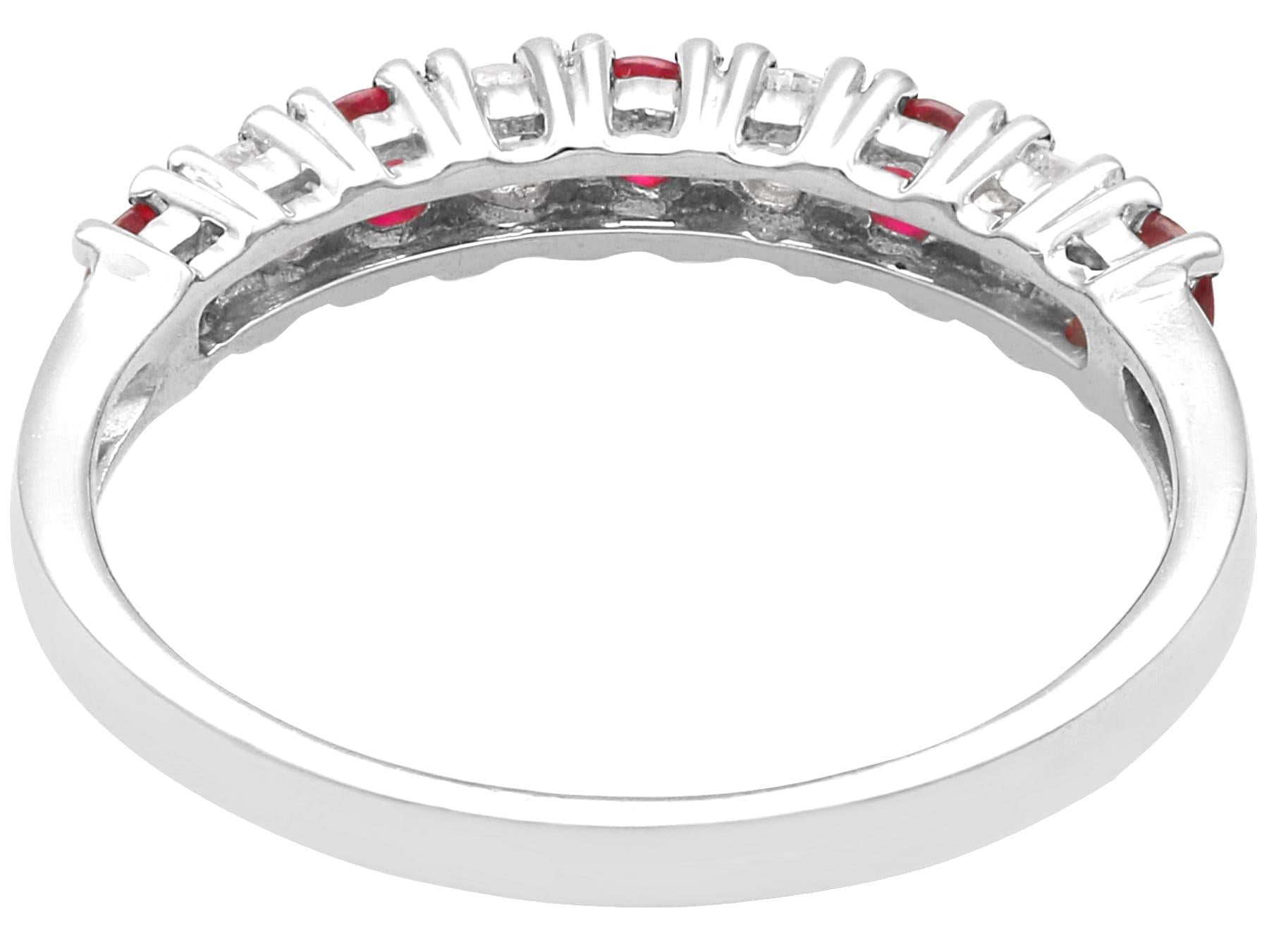 Vintage Ruby and Diamond 18k White Gold Half Eternity Ring In Excellent Condition For Sale In Jesmond, Newcastle Upon Tyne