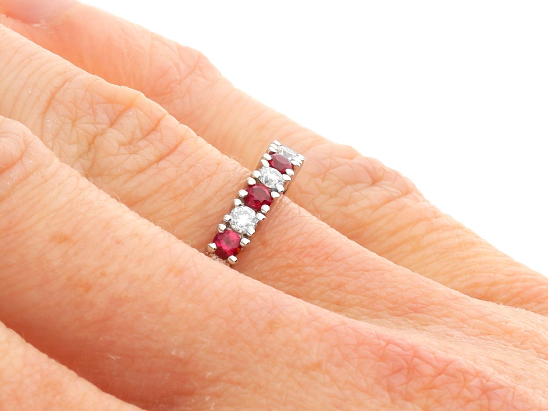 Vintage Ruby and Diamond 18k White Gold Half Eternity Ring For Sale 4