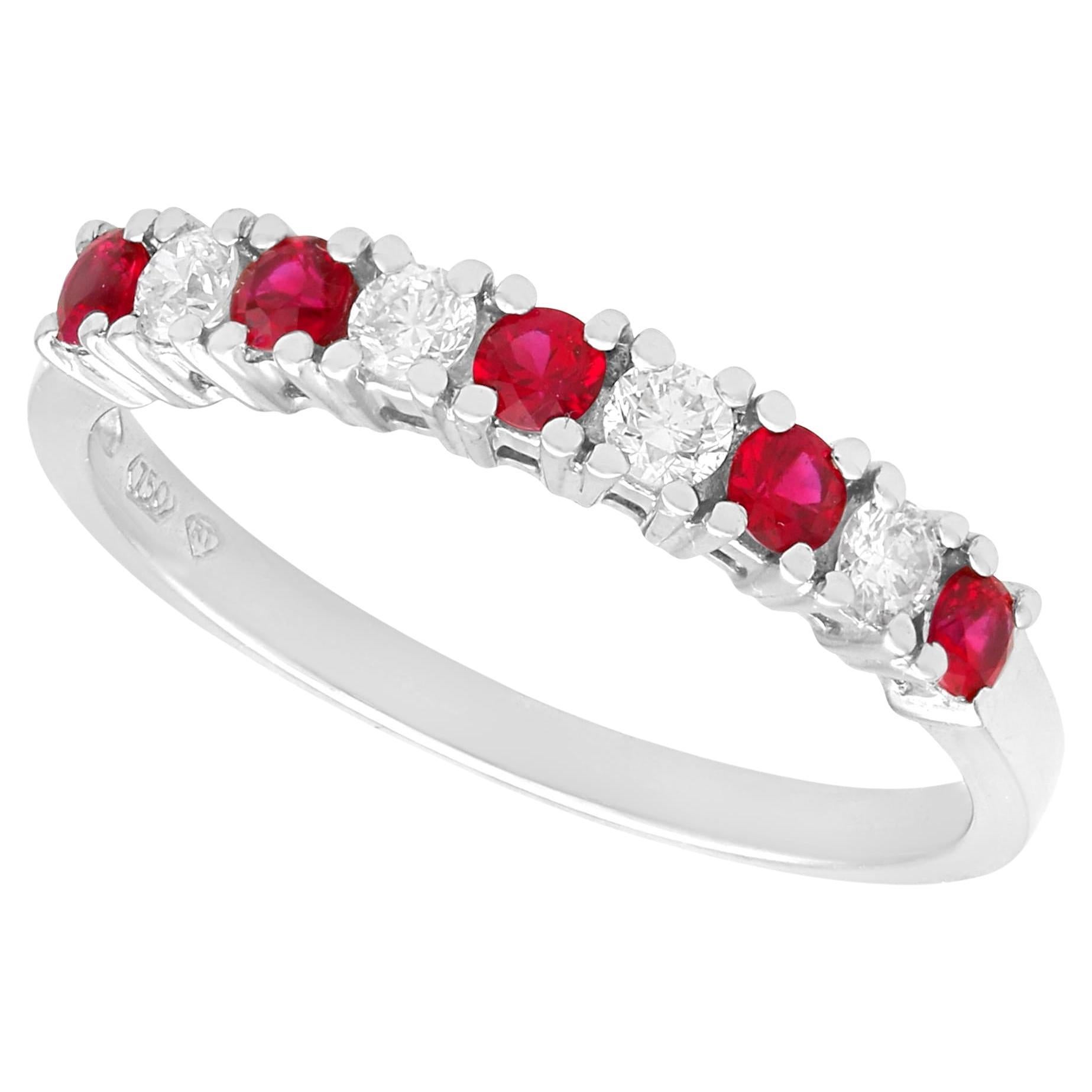 Vintage Ruby and Diamond 18k White Gold Half Eternity Ring For Sale