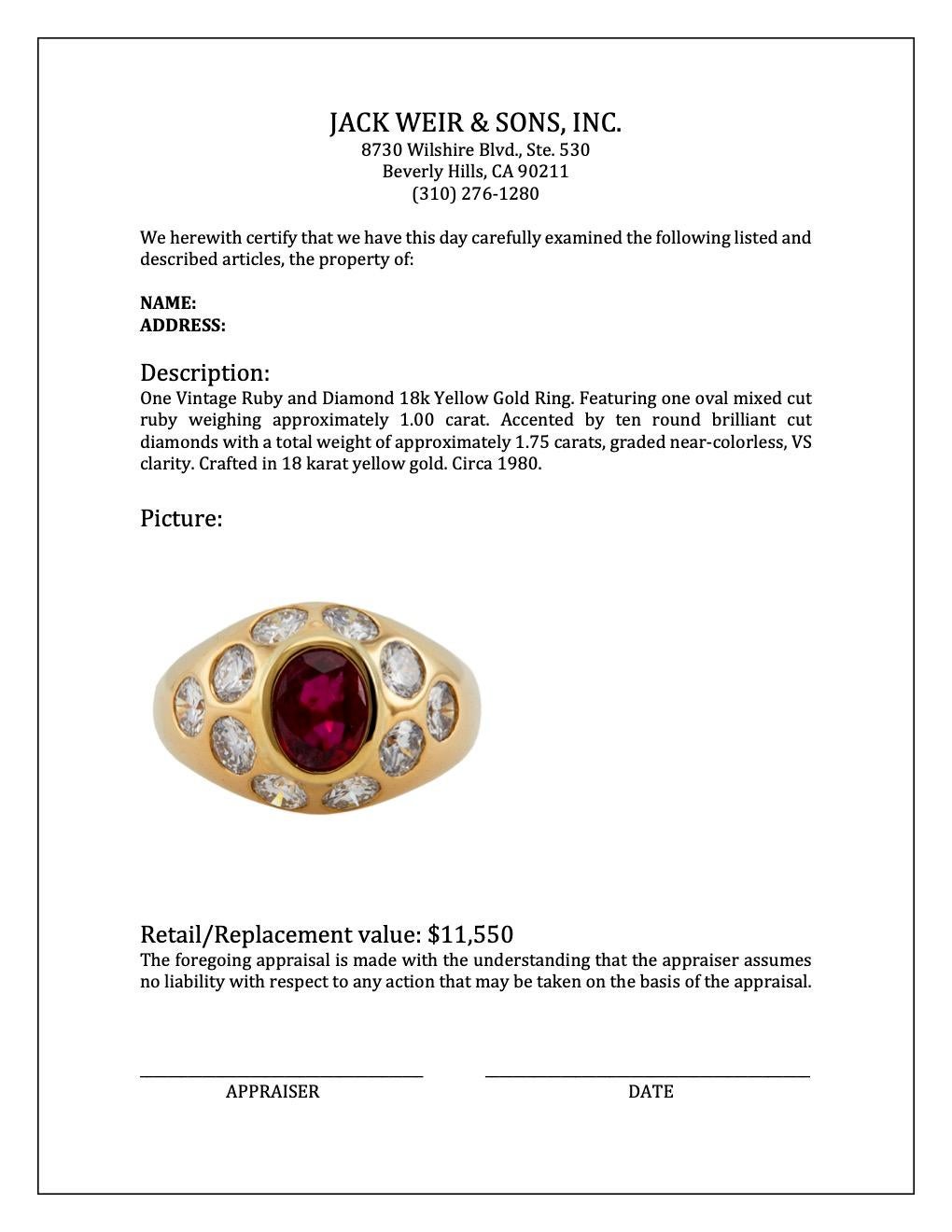 Ring aus 18 Karat Gelbgold mit Rubin und Diamant 1