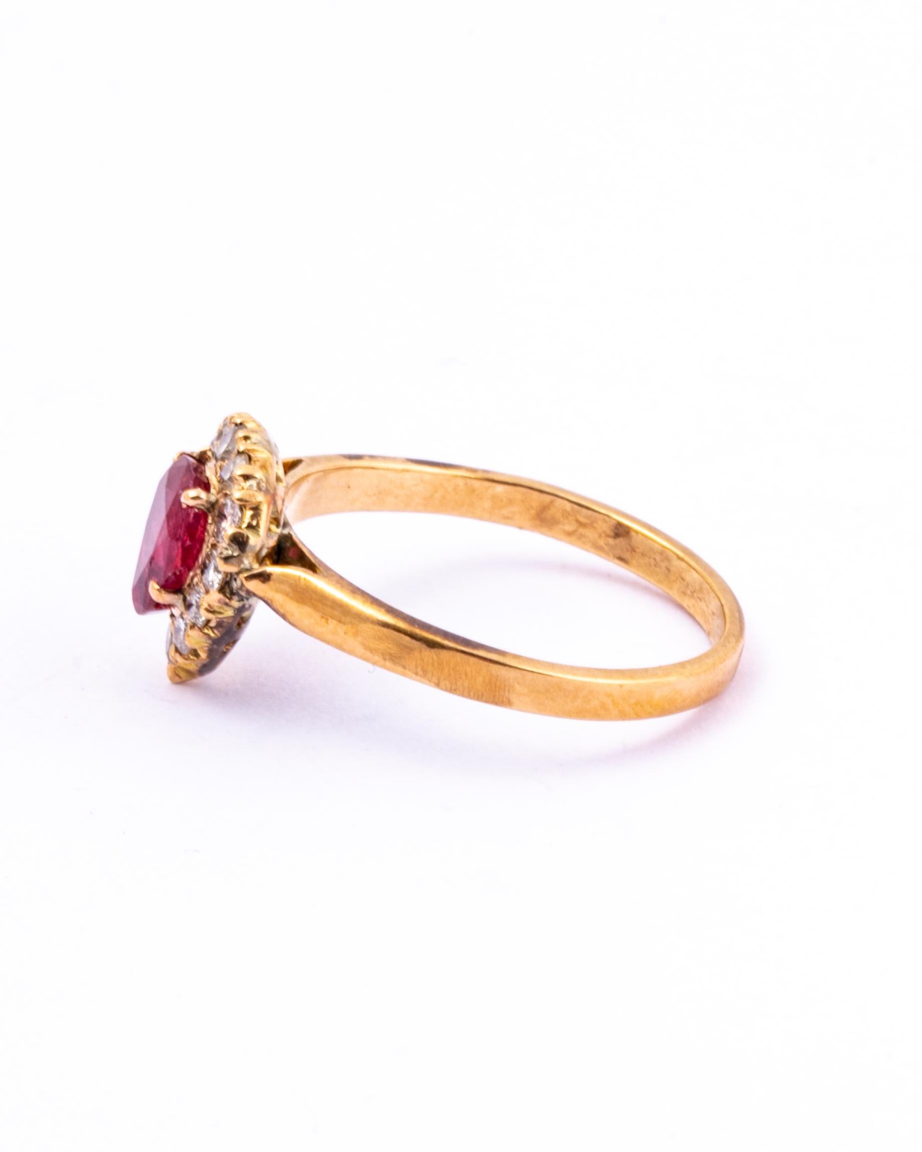 Modern Vintage Ruby and Diamond 9 Carat Gold Cluster Ring