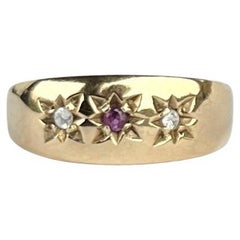 Vintage-Ring mit Rubin und Diamant in Sternfassung aus 9 Karat Gold