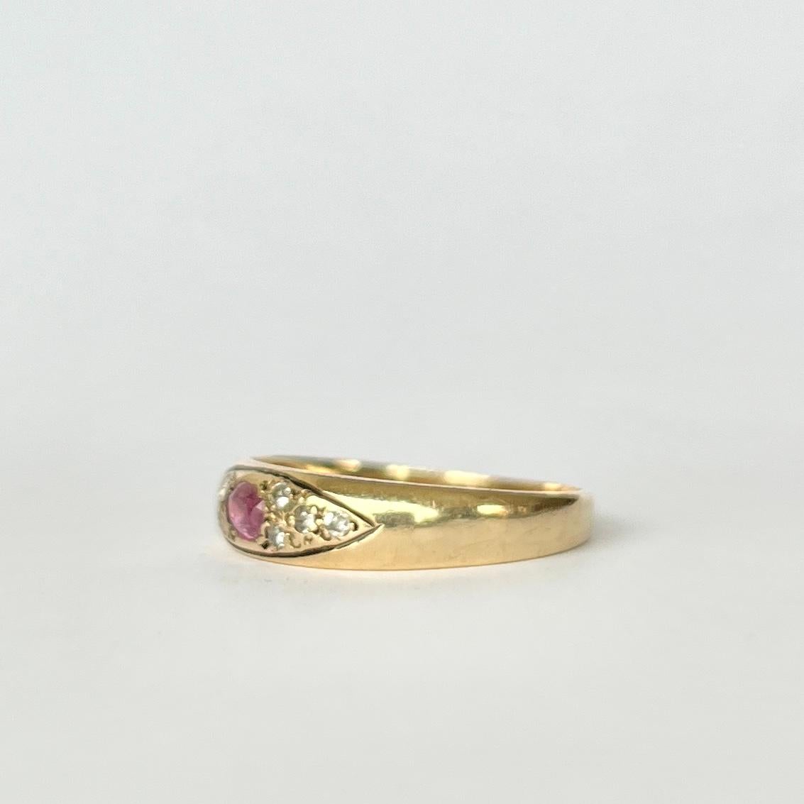 Women's or Men's Vintage Ruby and Diamond 9 Carat Gold Band