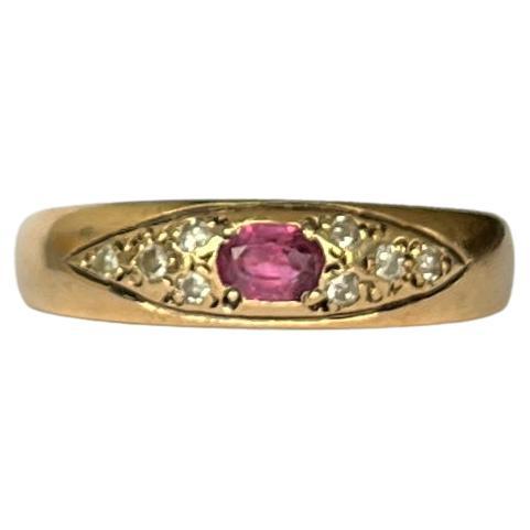 Vintage Ruby and Diamond 9 Carat Gold Band