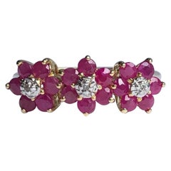 Vintage Ruby and Diamond 9 Carat Gold Triple Cluster Ring