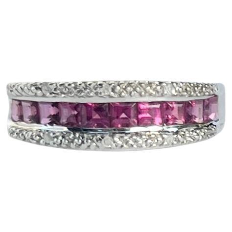 Vintage Ruby and Diamond 9 Carat White Gold Band