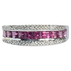 Vintage Ruby and Diamond 9 Carat White Gold Band