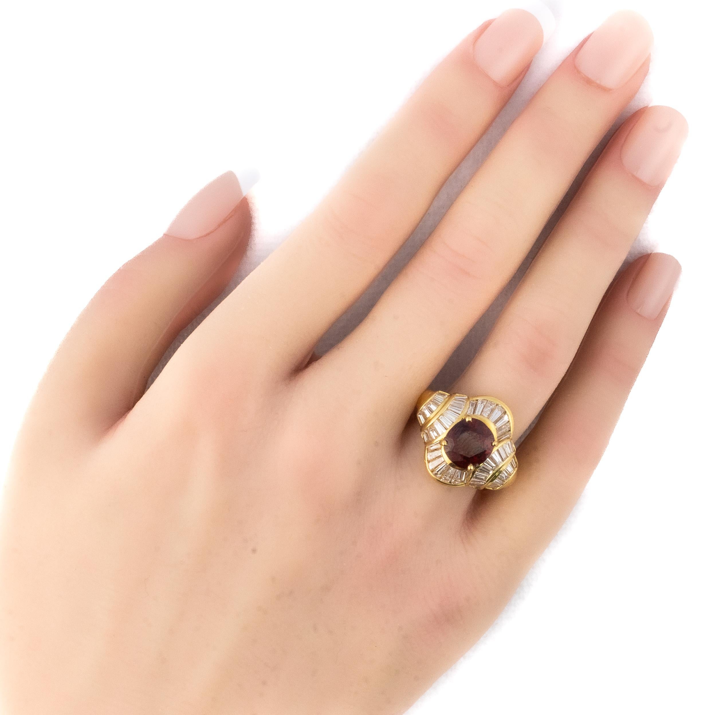 Retro Vintage Ruby and Diamond Baguette Ring For Sale