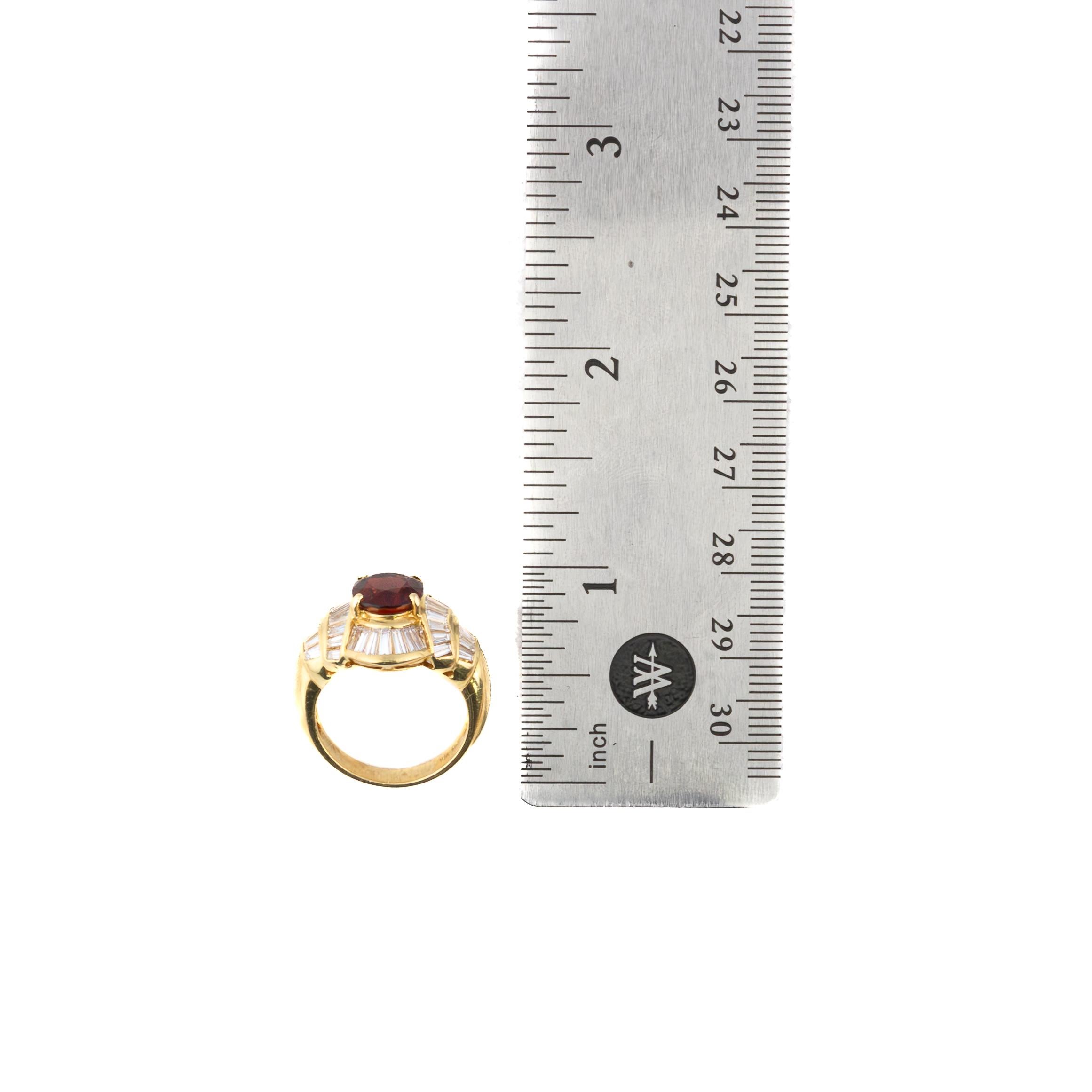Baguette Cut Vintage Ruby and Diamond Baguette Ring For Sale