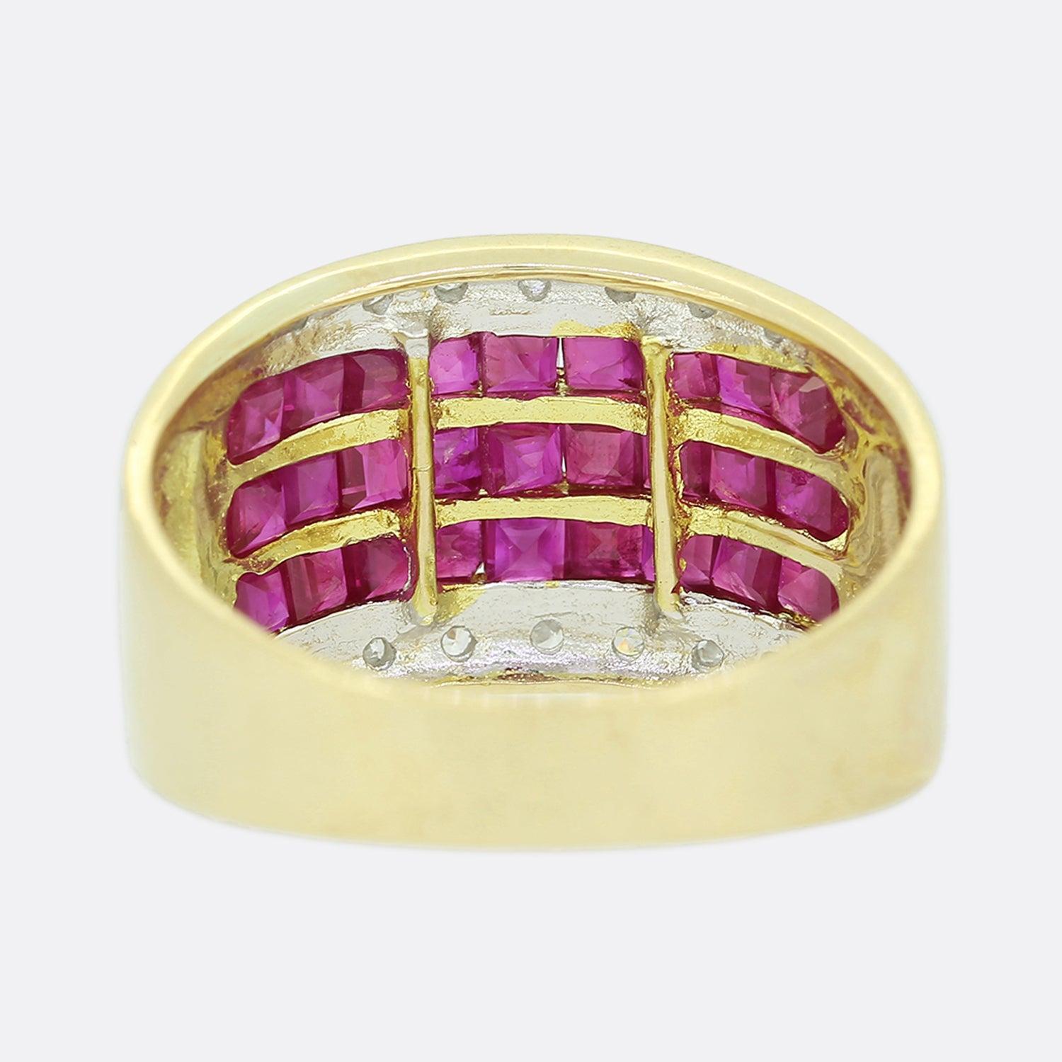 Round Cut Vintage Ruby and Diamond Band Ring For Sale