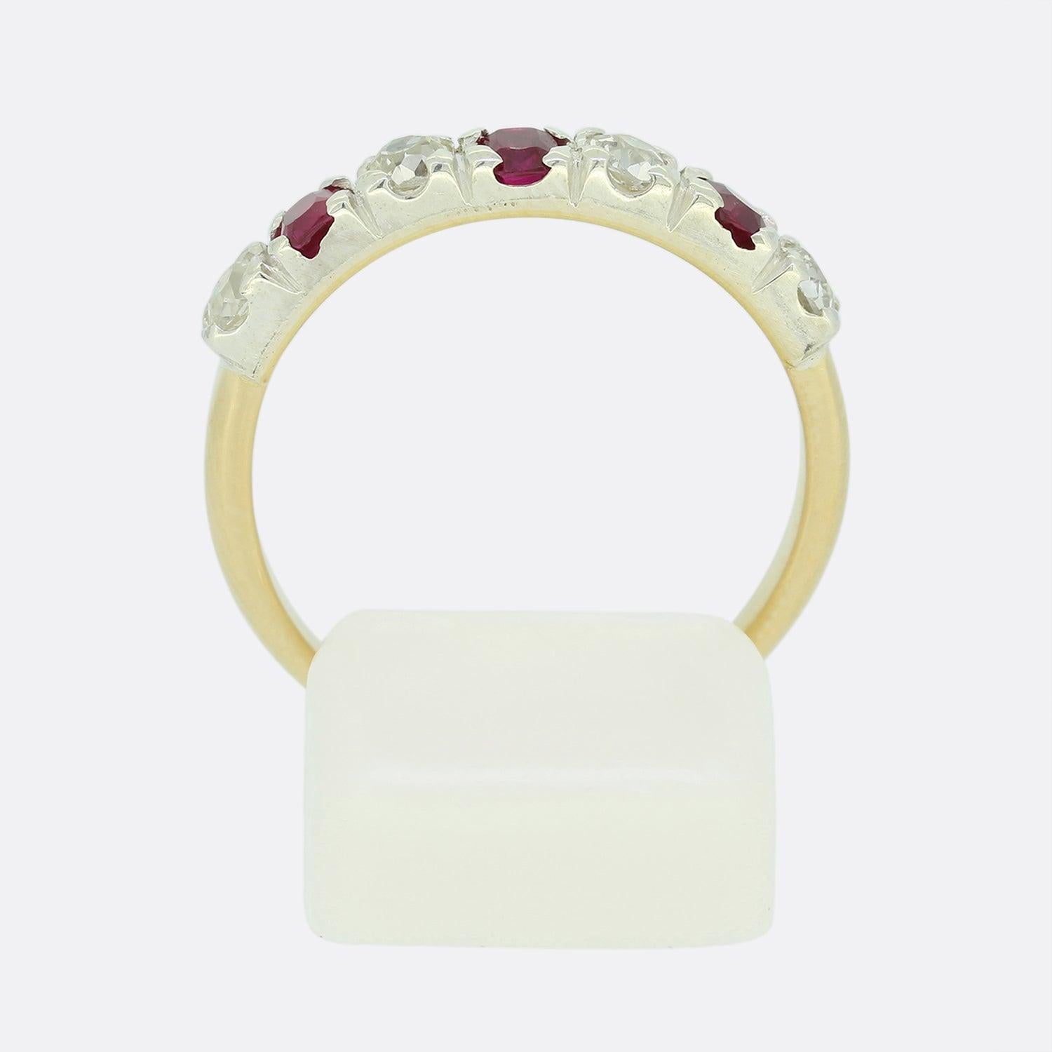 Women's Vintage Ruby and Diamond Band Ring For Sale