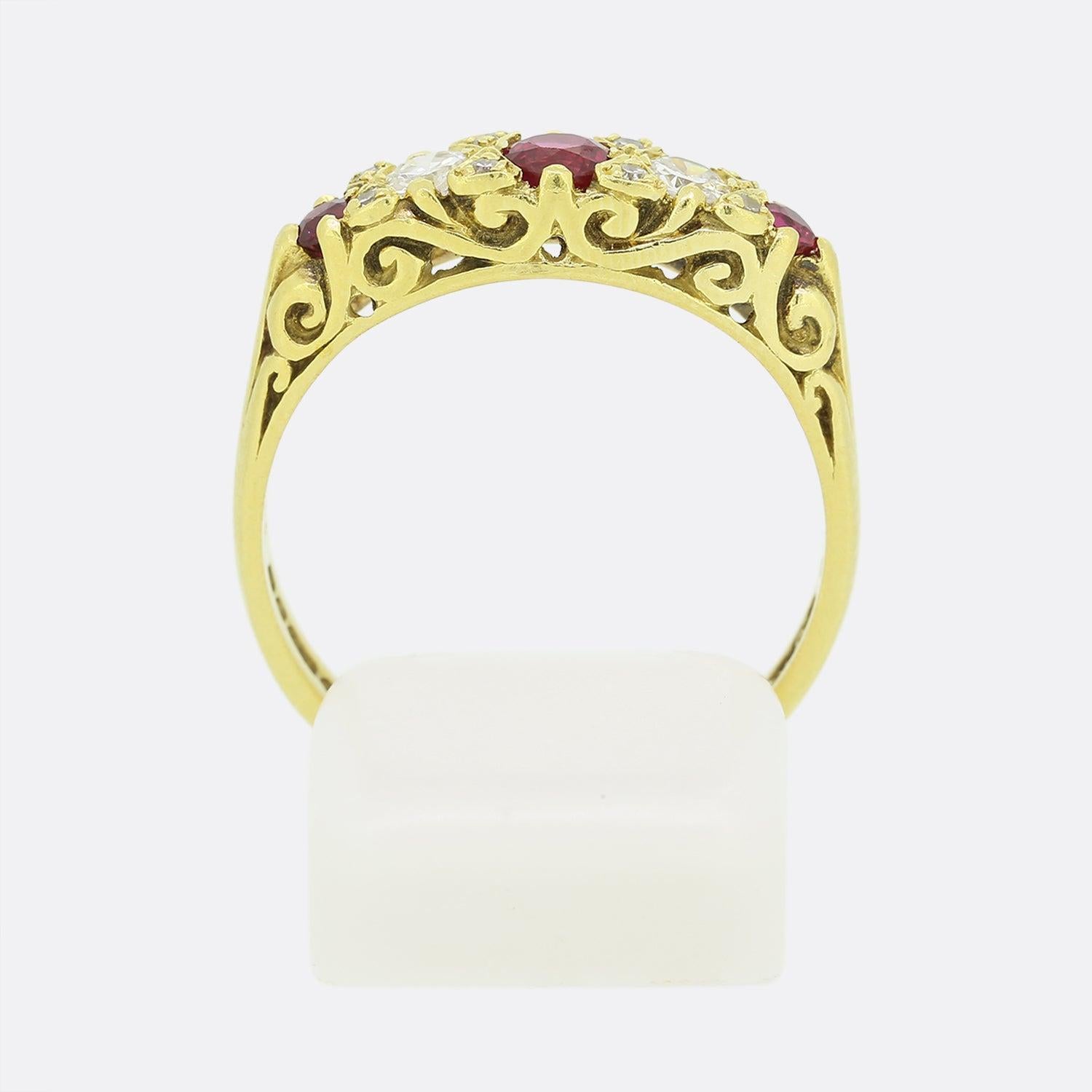 Women's Vintage Ruby and Diamond Band Ring For Sale