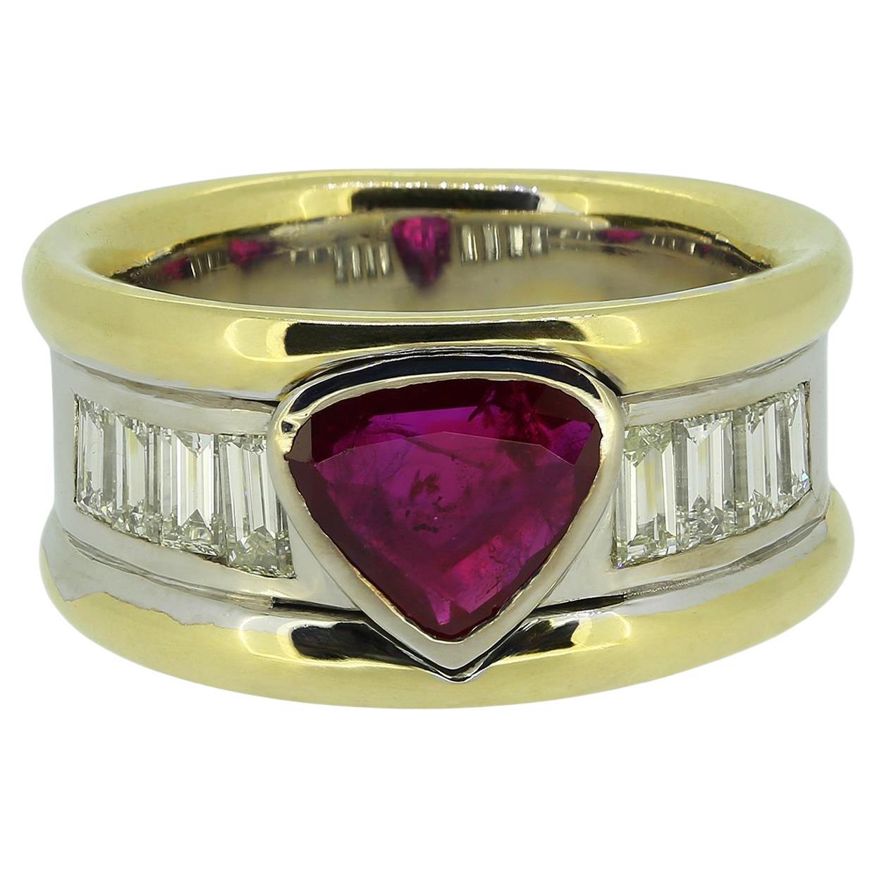 Anello a fascia con rubino e diamanti vintage in vendita