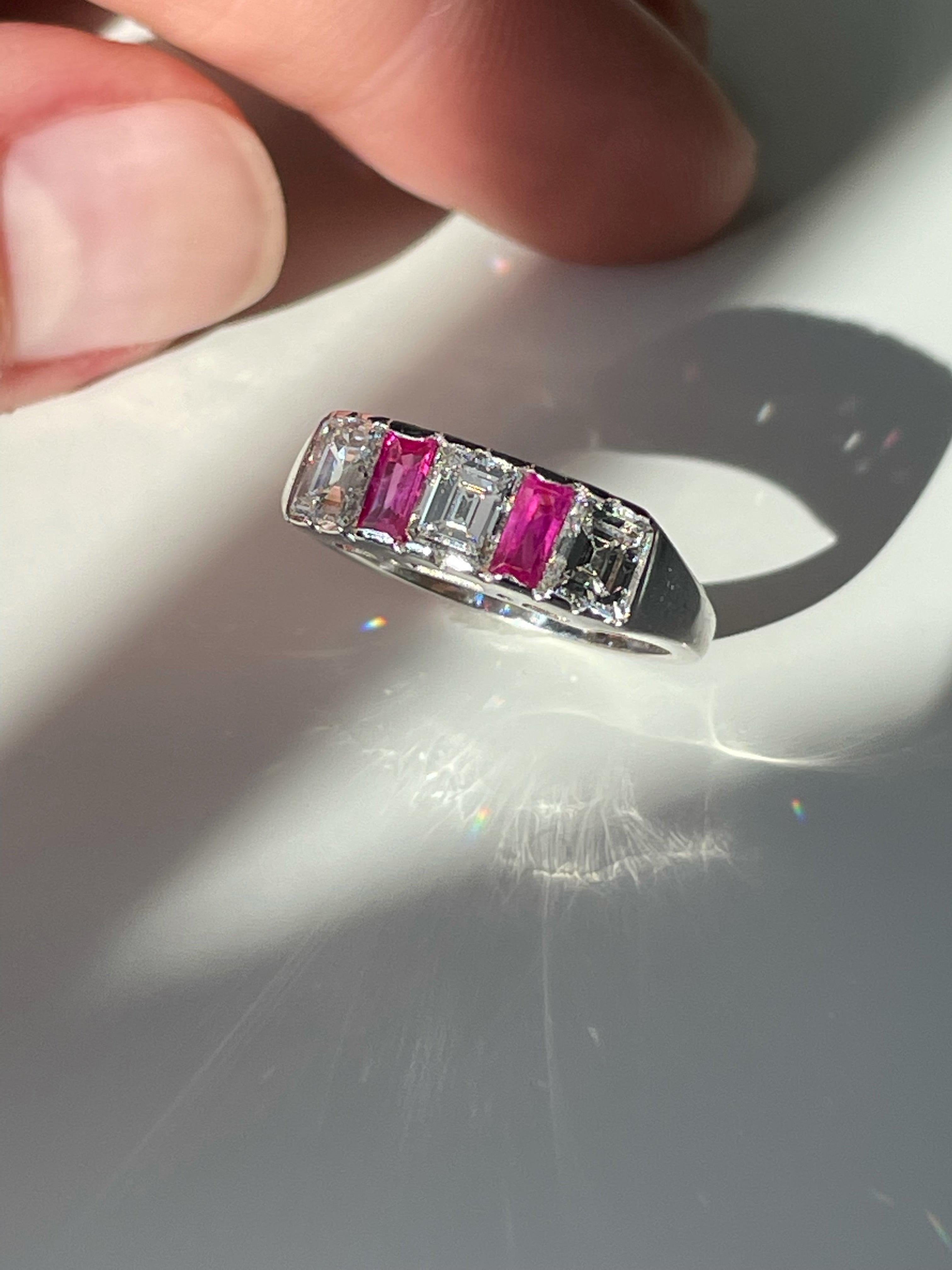 Vintage Ruby and Diamond Band Ring in 14k White Gold - HWBT & Sons For Sale 2