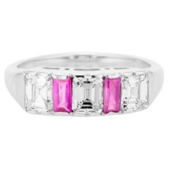 Vintage Ruby and Diamond Band Ring in 14k White Gold - HWBT & Sons