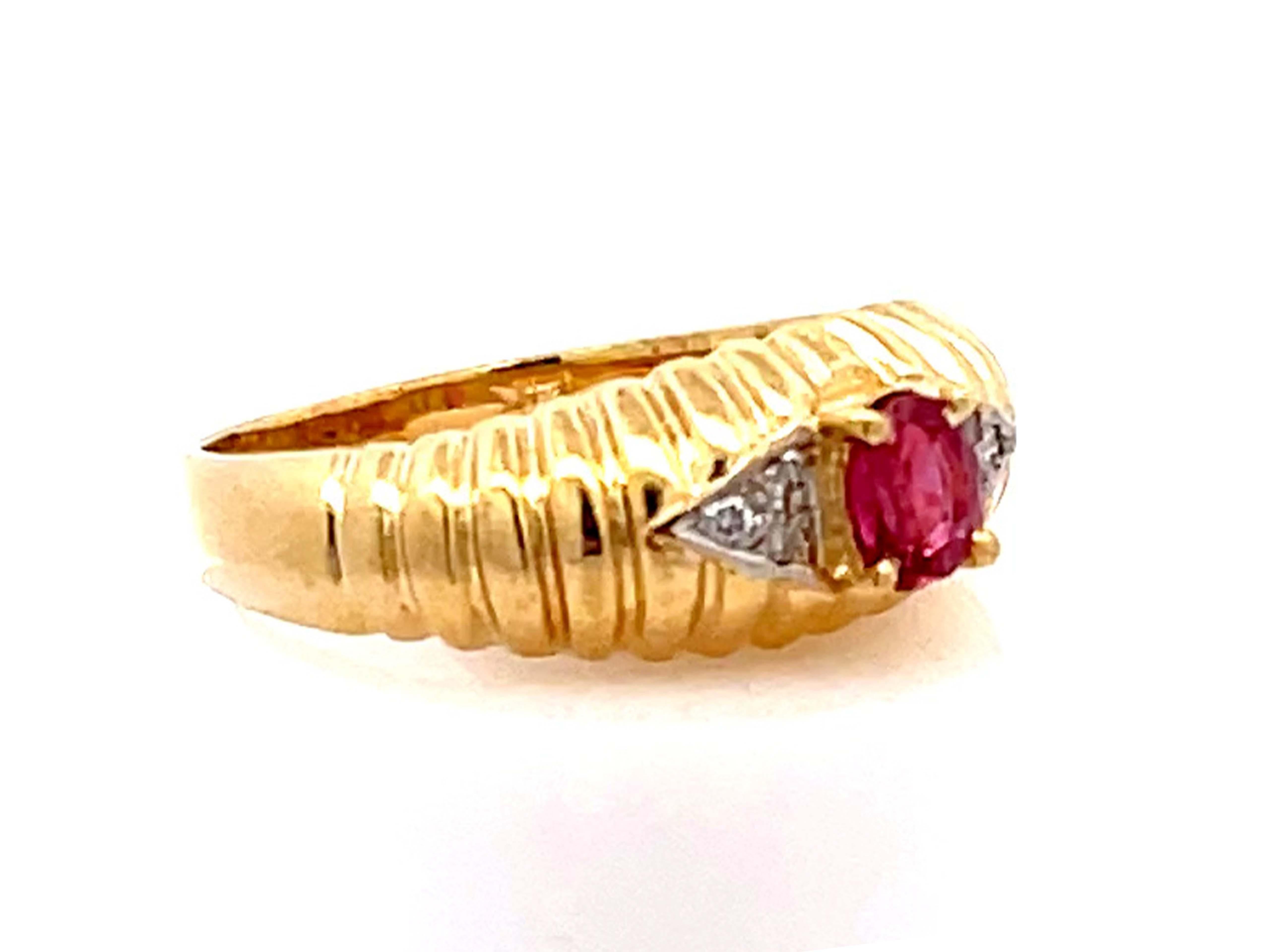 Modern Vintage Ruby and Diamond Band Ring in 14k Yellow Gold For Sale