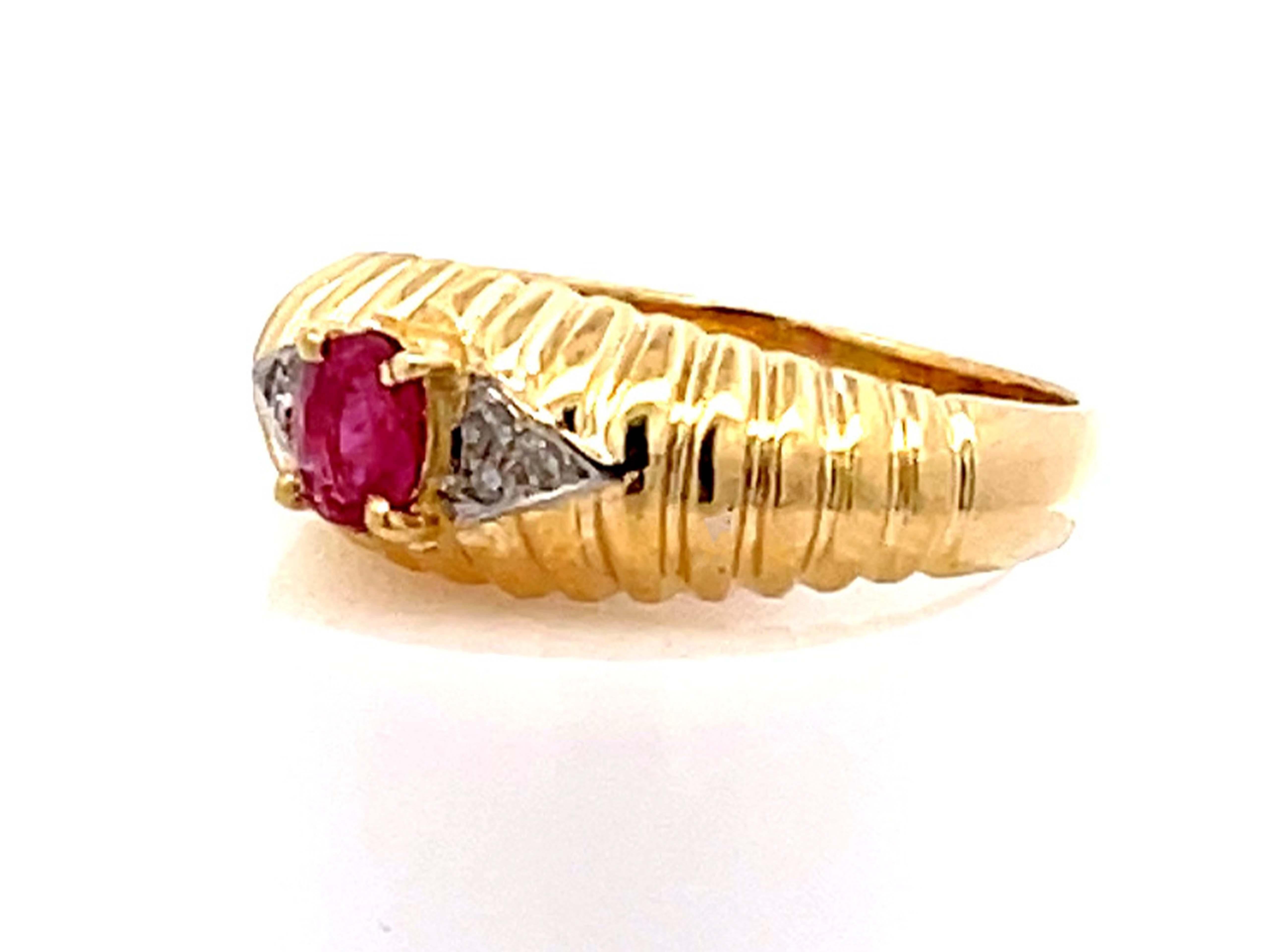 Oval Cut Vintage Ruby and Diamond Band Ring in 14k Yellow Gold For Sale