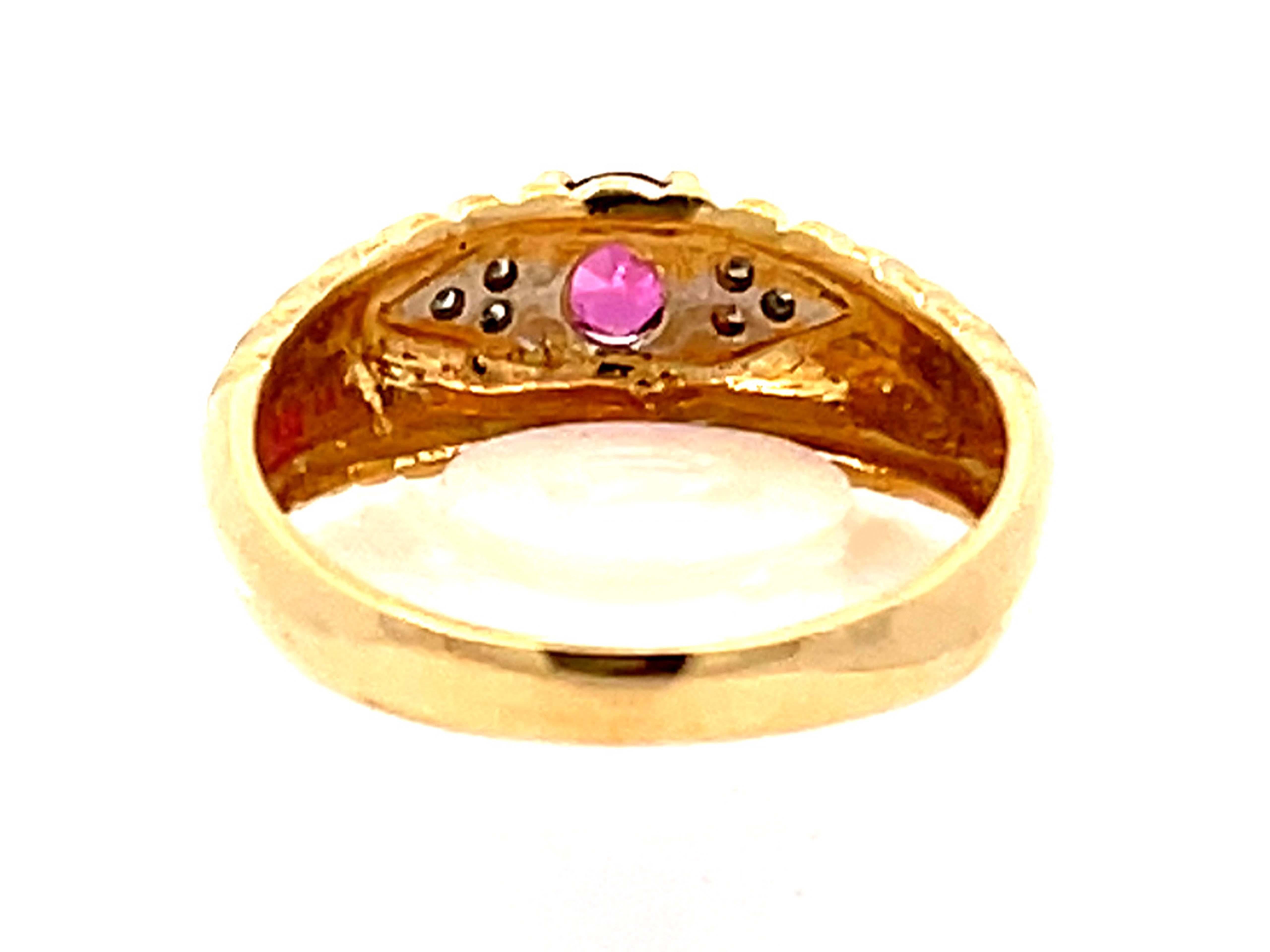Vintage Ruby and Diamond Band Ring in 14k Yellow Gold For Sale 1