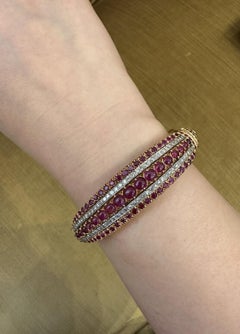 Vintage Ruby and Diamond Bangle Bracelet in 18k Yellow Gold