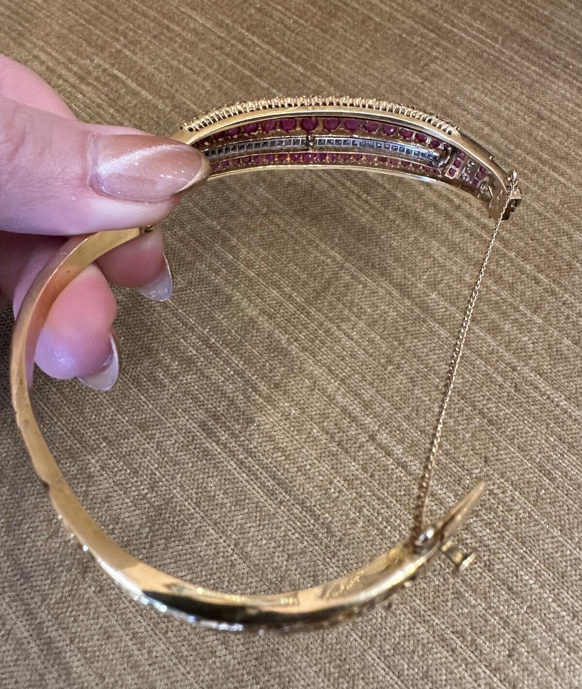 Vintage Ruby and Diamond Bangle Bracelet in 18k Yellow Gold For Sale 1