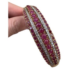 Vintage Ruby and Diamond Bangle Bracelet in 18k Yellow Gold