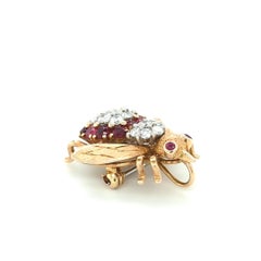 Vintage Ruby and Diamond Bee Brooch in 14kt Yellow Gold by Frank J. Golden